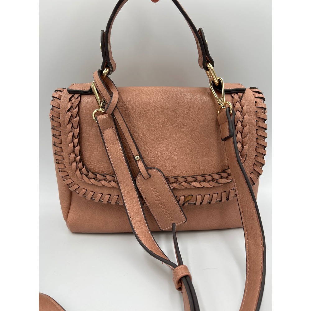 Sole Society Cassi Dusty Rose Pink Whipstitch‎ Vegan Leather Crossbody Satchel - Picture 3 of 10